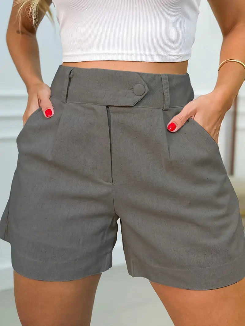 Annora - Casual High Waist Shorts With Button