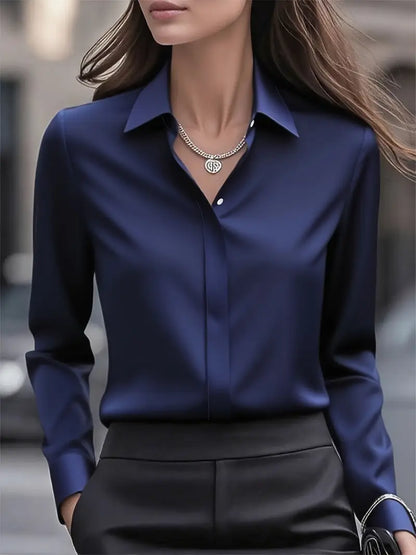 Amiliana - Elegant Long Sleeve Button Down Shirt