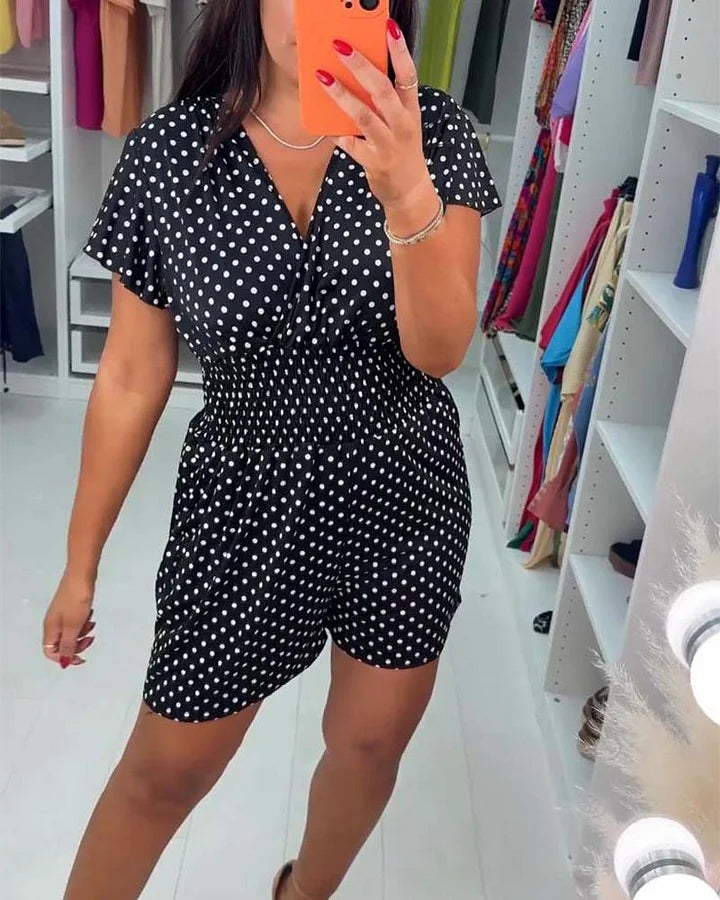Peyton - Casual Short Sleeve And Dot Print Jumpsuit