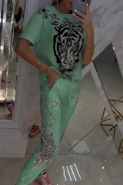 Quinzella - Fashionable Printed Top and Pants Set