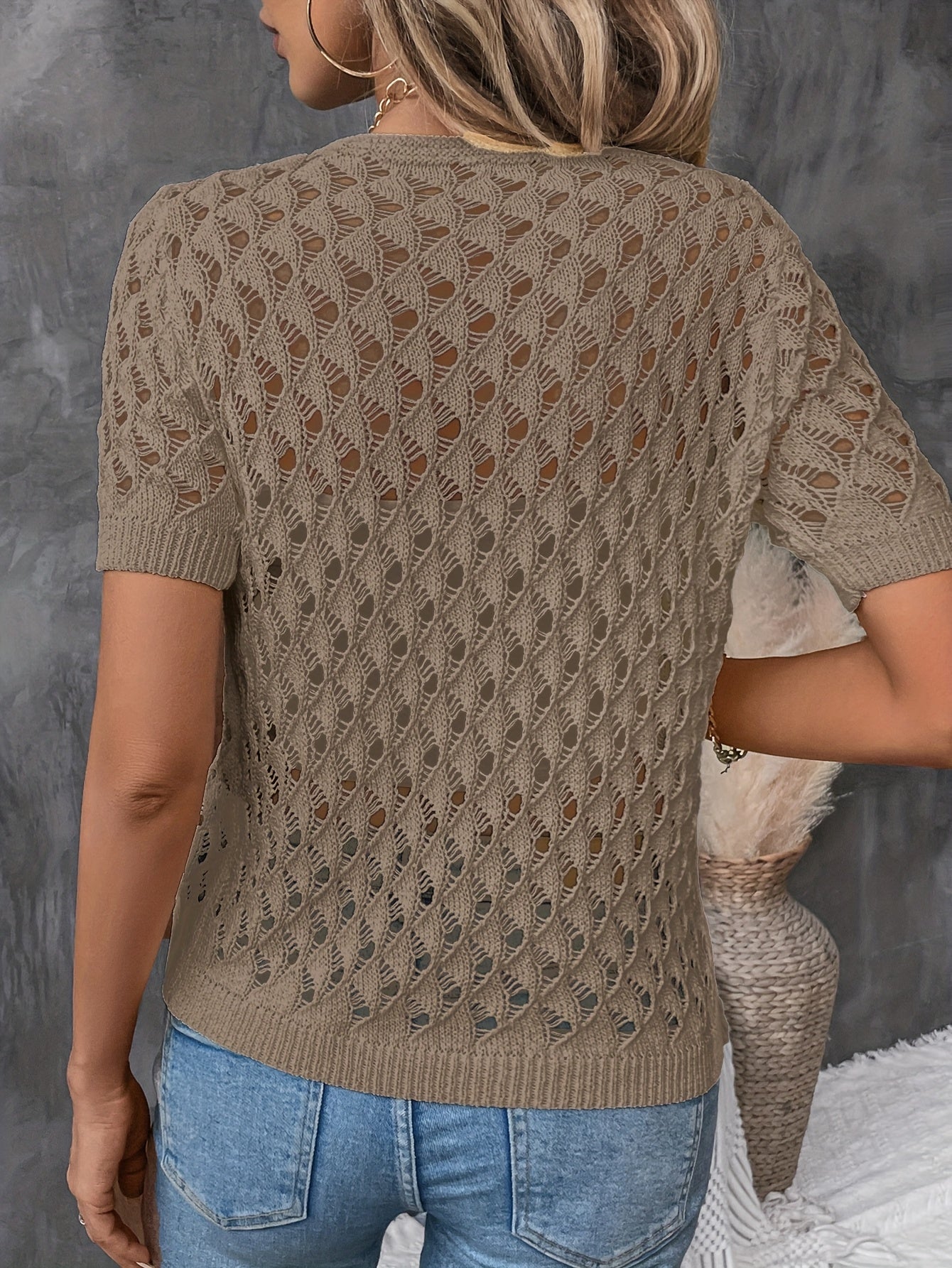 Angelique - Elegant V-Neck Lace Short Sleeve Pullover