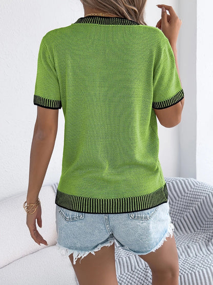 Alethea - Elegant Round Neck And Striped Knitted Top