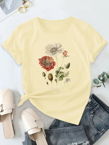 Aimilia - Elegant Short Sleeve T-Shirt With Floral Print