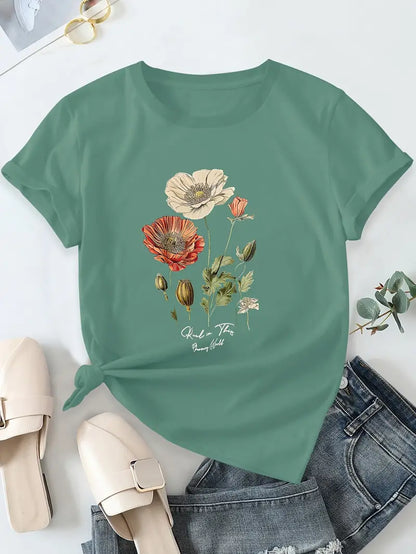 Aimilia - Elegant Short Sleeve T-Shirt With Floral Print
