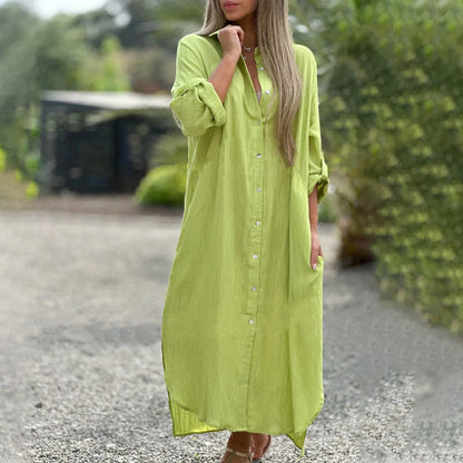 Alaina - Casual Linen Dress With Front Buttons