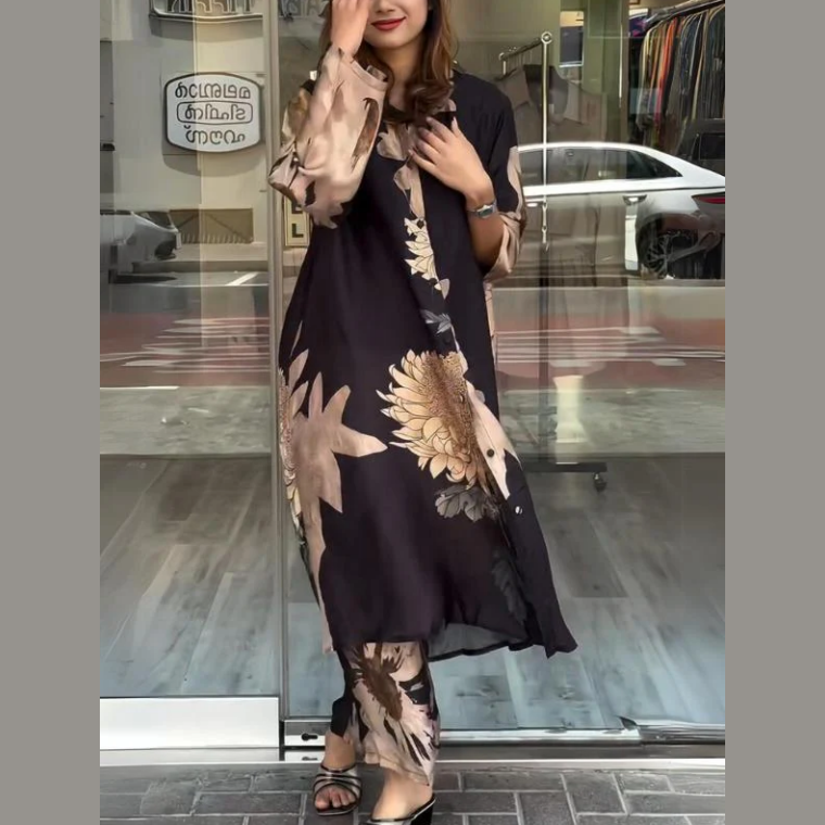 Quenira - Flowing Shirt Dress 2 Piece Set