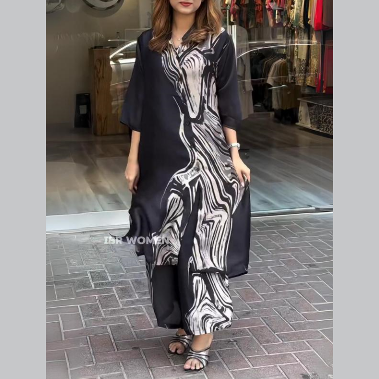 Quenira - Flowing Shirt Dress 2 Piece Set