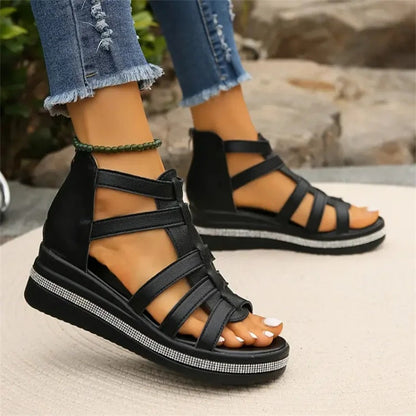 Queena - Rhinestone Wedge Sandals