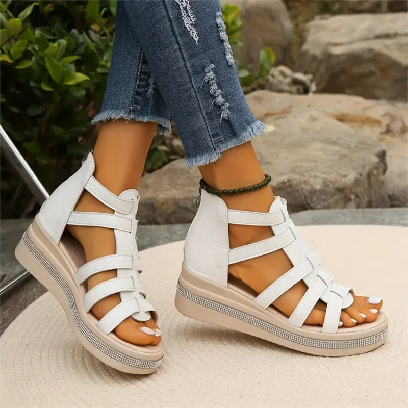 Queena - Rhinestone Wedge Sandals
