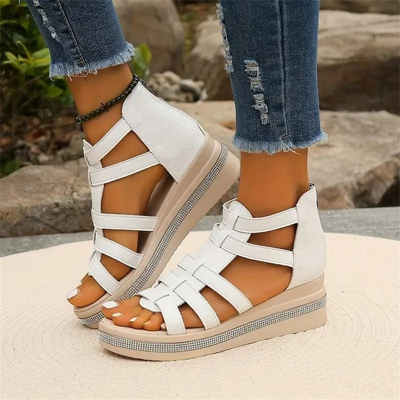 Queena - Rhinestone Wedge Sandals