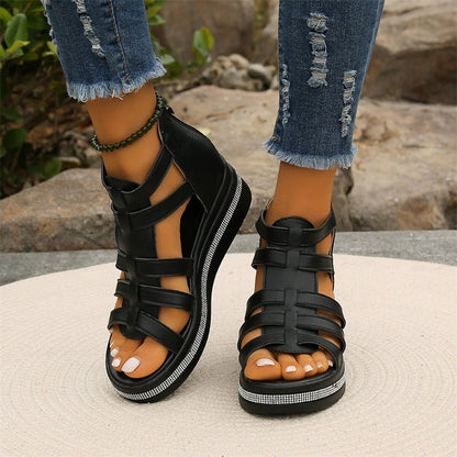 Queena - Rhinestone Wedge Sandals