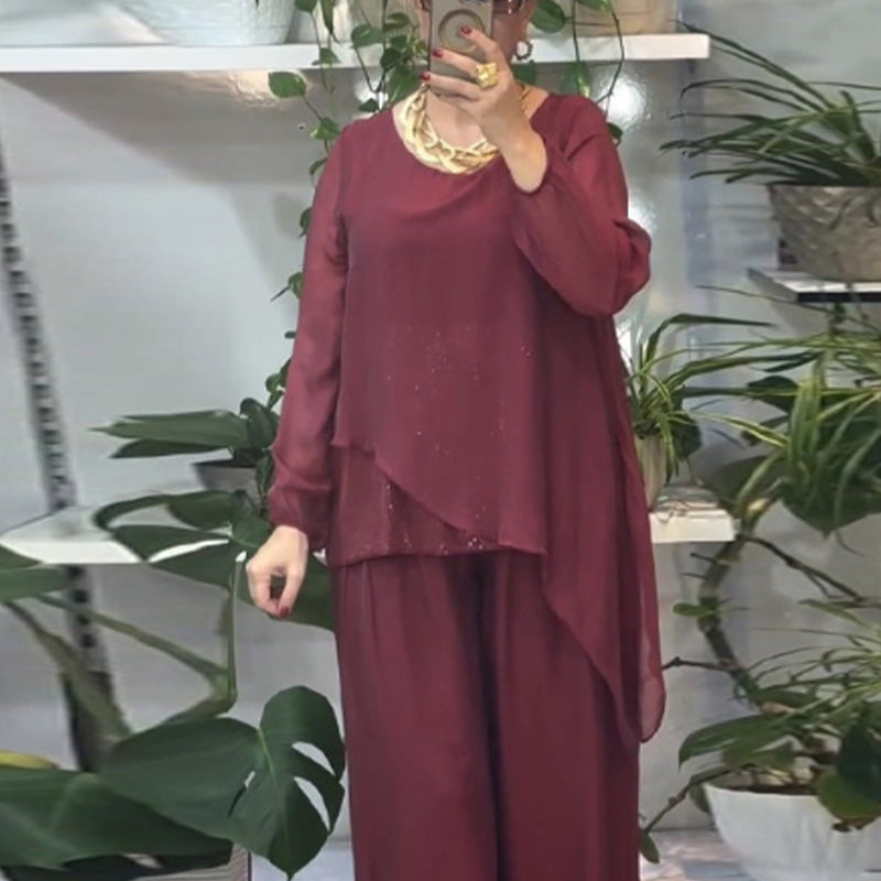 Quirinia - Sequin blouse and wide-leg pants set